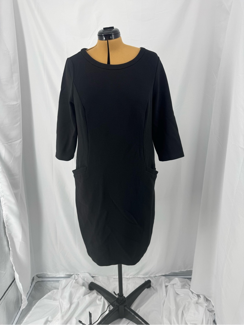Boden Black Ottoman Midi Shift Dress with Pockets 0306